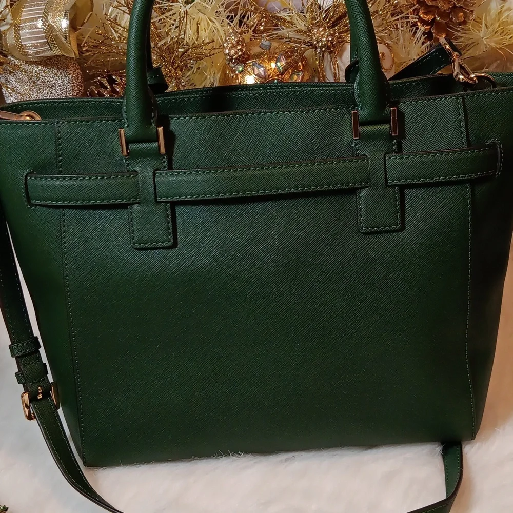 Michael Kors Hunter Green Traveler Studded Satchel Tote Bag - Picture 4 of 11